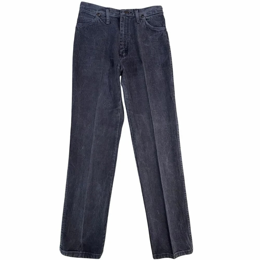 Vintage 90s Wrangler Jeans Black Faded Denim USA Made Cowboy Cut Mens 29x32 EUC